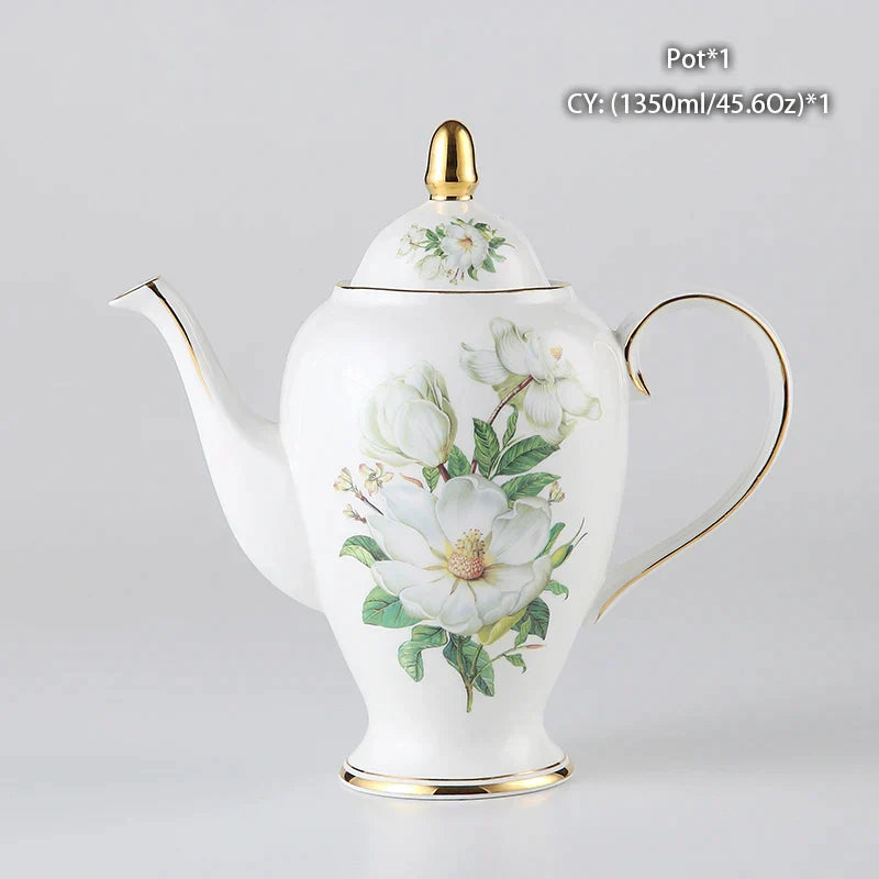 DecorBites™ Bone China Tea Pot: Elegant European Porcelain Coffee Pot for Tea Lovers.
