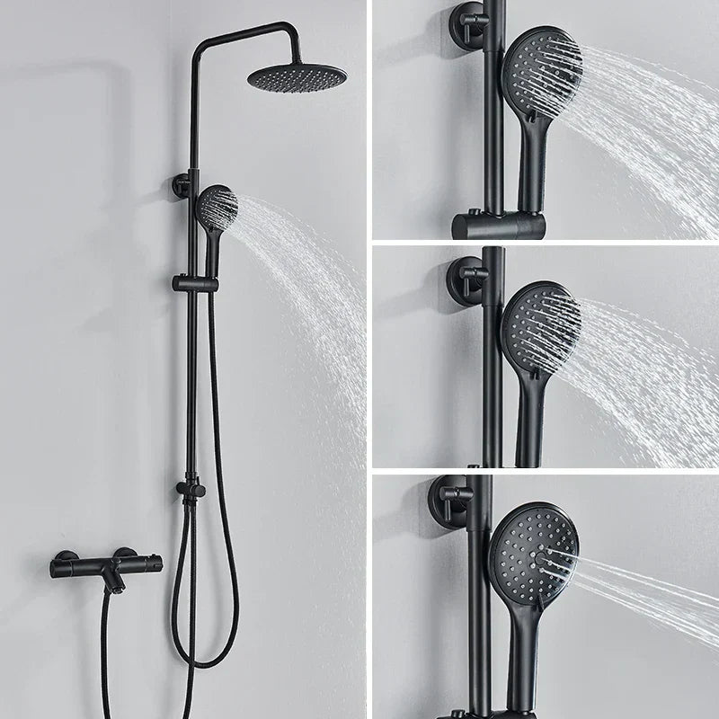 DecorBites™ Black Thermostatic Shower Faucet Set Chrome Wall Mount Rainfall Mixer Tap