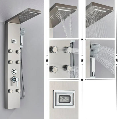 DecorBites™ Black Rainfall Shower Panel Set with Massage System and Temperature Screen