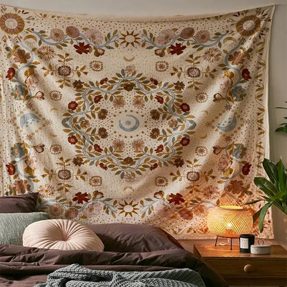 DecorBites™ Celestial Floral Moon Phase Tapestry for Aesthetic Room Decor