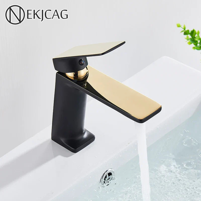 DecorBites™ Black Gold Basin Faucet: Stylish Deck Mounted Bathroom Sink Faucet with Gold Handle