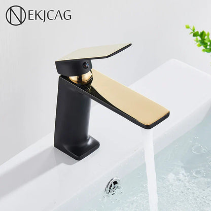 DecorBites™ Black Gold Basin Faucet: Stylish Deck Mounted Bathroom Sink Faucet with Gold Handle