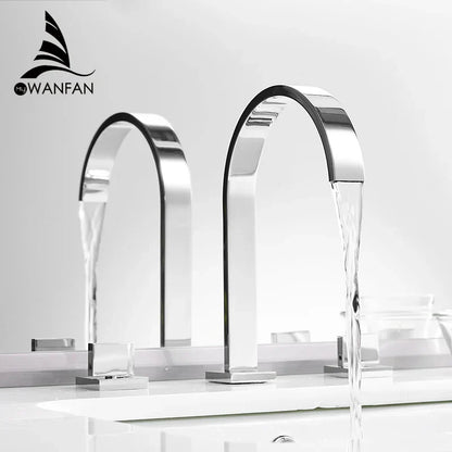 DecorBites™ Black Brass Deck Mounted Bathroom Sink Faucet Double Handle Hot/Cold Tap