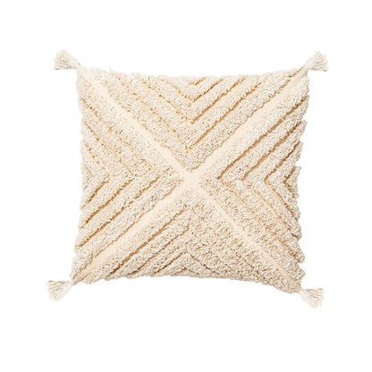 DecorBites™ Beige Tassels Cushion Cover, Handmade Square Home Decoration for Living Room