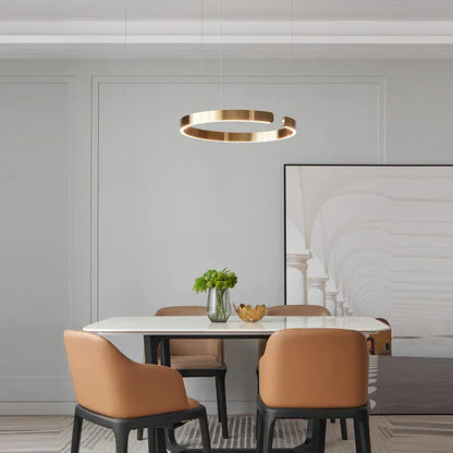 DecorBites™ LED Chandelier: Round Rings Pattern, Gold, Modern Design for Living, Dining, Bedroom, Kitchen.