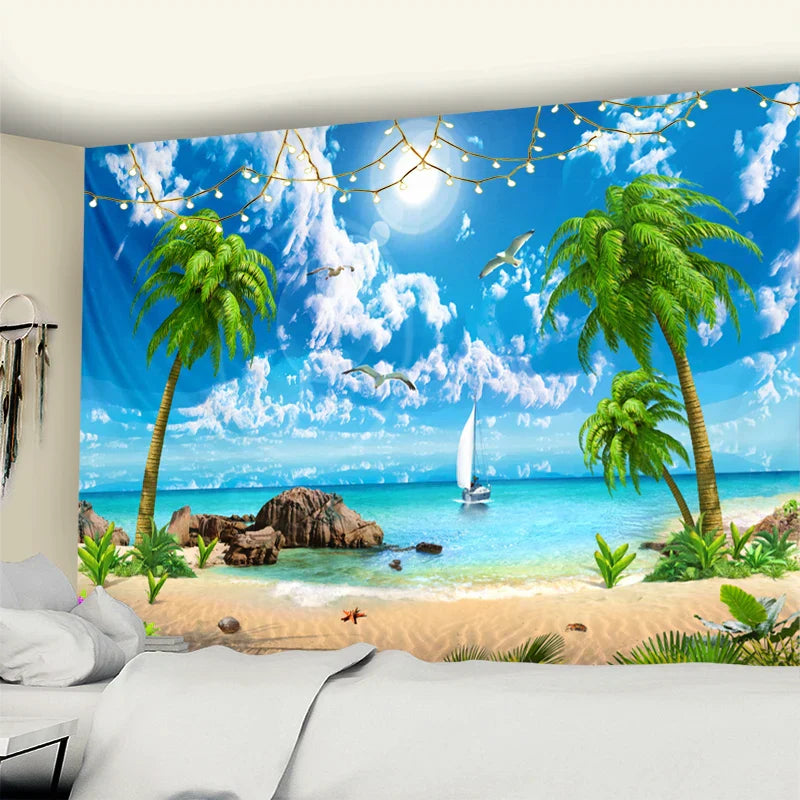 DecorBites™ Beach Coconut Tree Mandala Tapestry Wall Hanging Psychedelic Bohemian Decor
