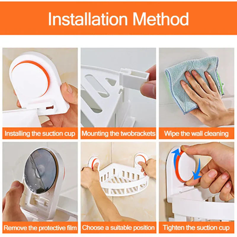DecorBites™ ABS Suction Cup Bathroom Shelf Organizer - Wall Mounted Shower Rack & Basket Holder