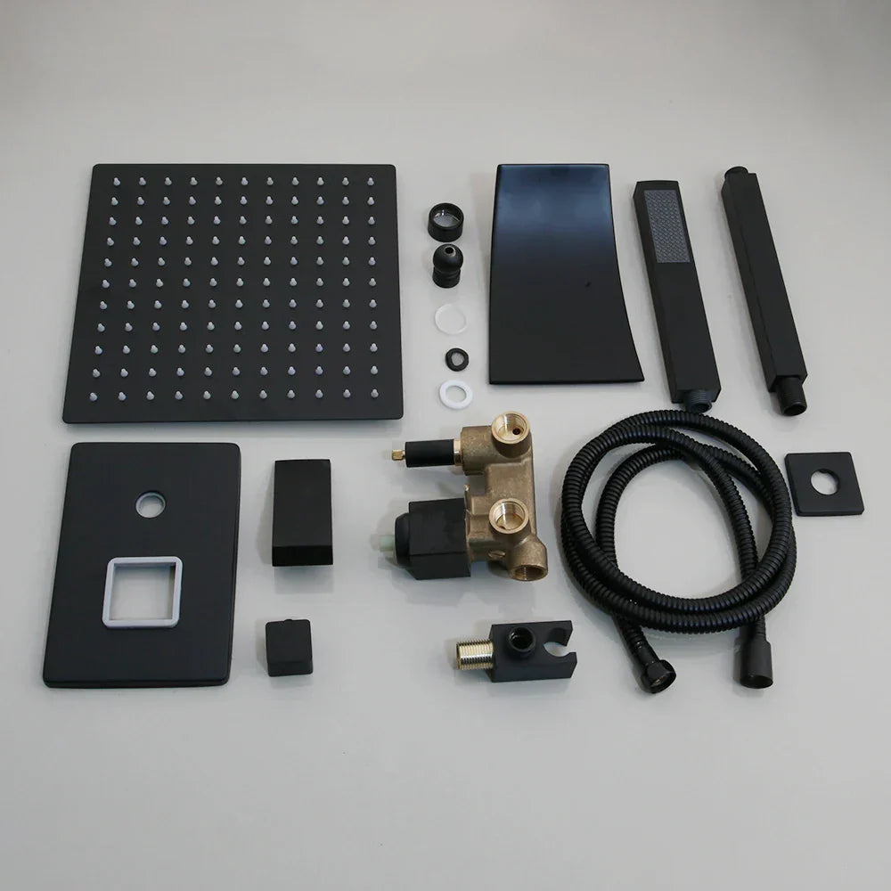 DecorBites™ 8/16 Inch Matte Black LED Rainfall Shower Faucet Set