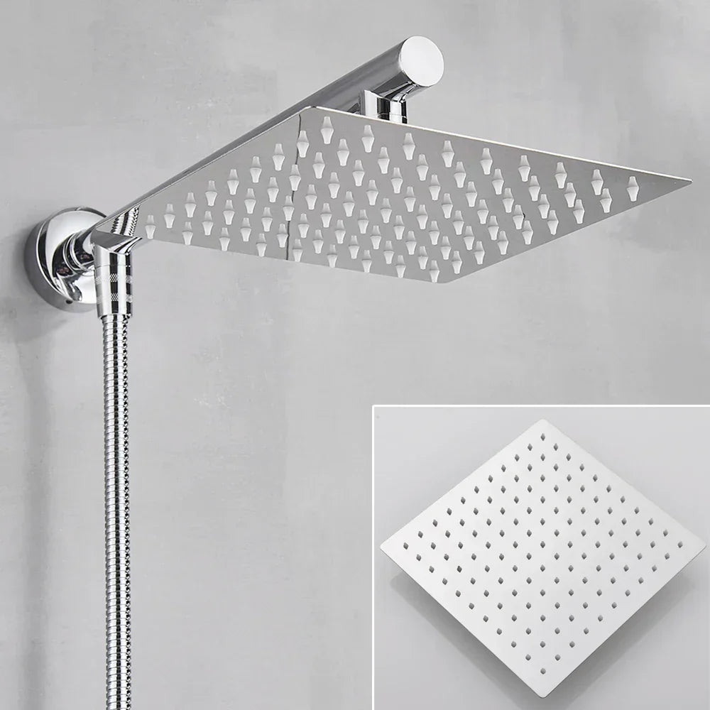 DecorBites™ 10" Square Rainfall Shower Head Set with Stainless Steel Hose
