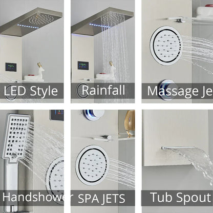 DecorBites™ LED Brushed Nickel Shower Panel Set with Temperature Screen