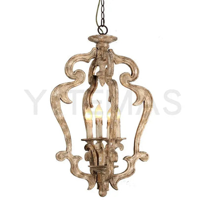 DecorBites™ Antique Wood Chandelier | Retro Solid Wood Carving Lamp for Bedroom and Dining Room