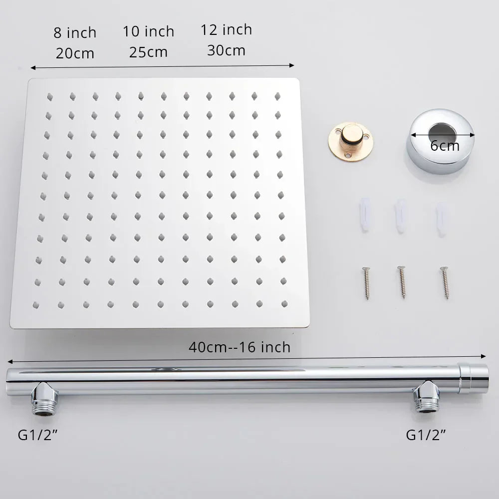 DecorBites™ Black Ultrathin Rainfall Shower Head with Arm Bracket, Hose & Faucet Set