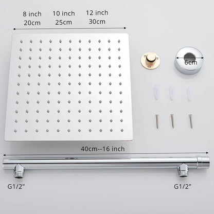 DecorBites™ Black Ultrathin Rainfall Shower Head with Arm Bracket, Hose & Faucet Set