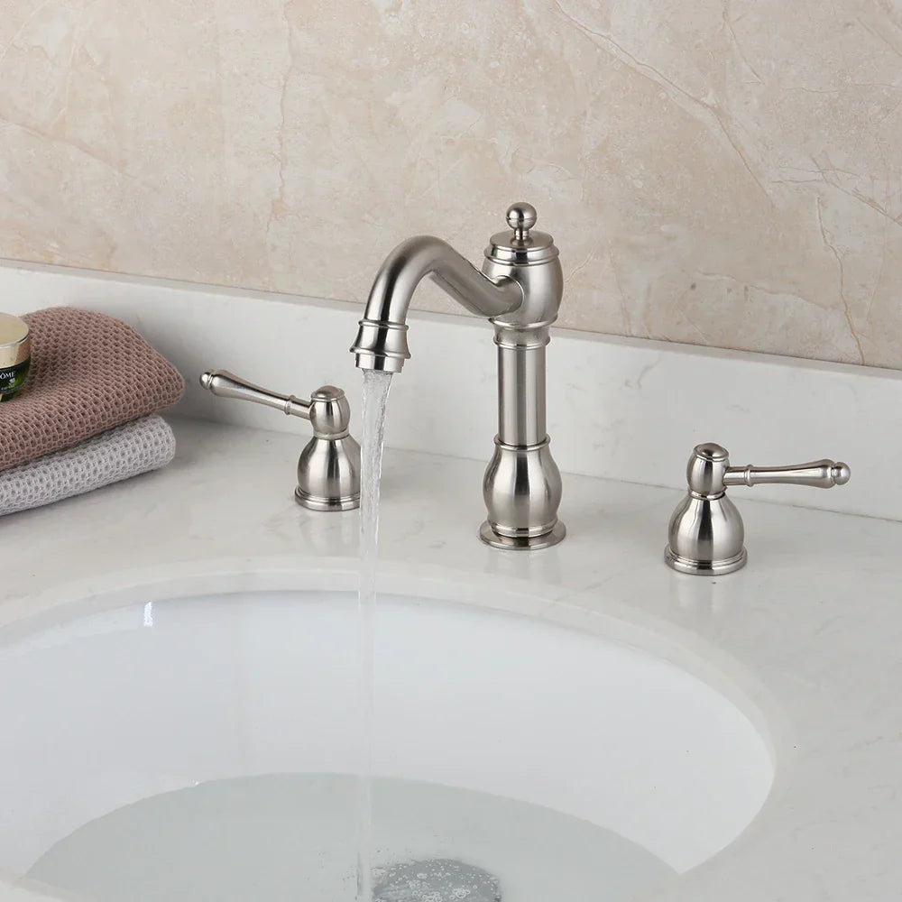 DecorBites™ Dual Handle Nickel Brush Bathroom Sink Tap Swivel Spray Mixer Faucet