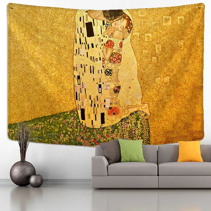 DecorBites™ Gold Kiss Oil Painting Tapestry Wall Hanging Art Blanket