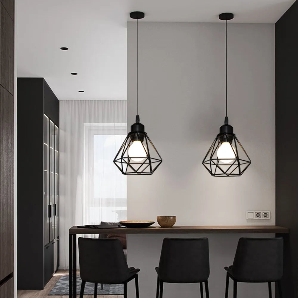 DecorBites™ Industrial Iron Cage Pyramid Pendant Lamp for Kitchen Bedroom Living Room
