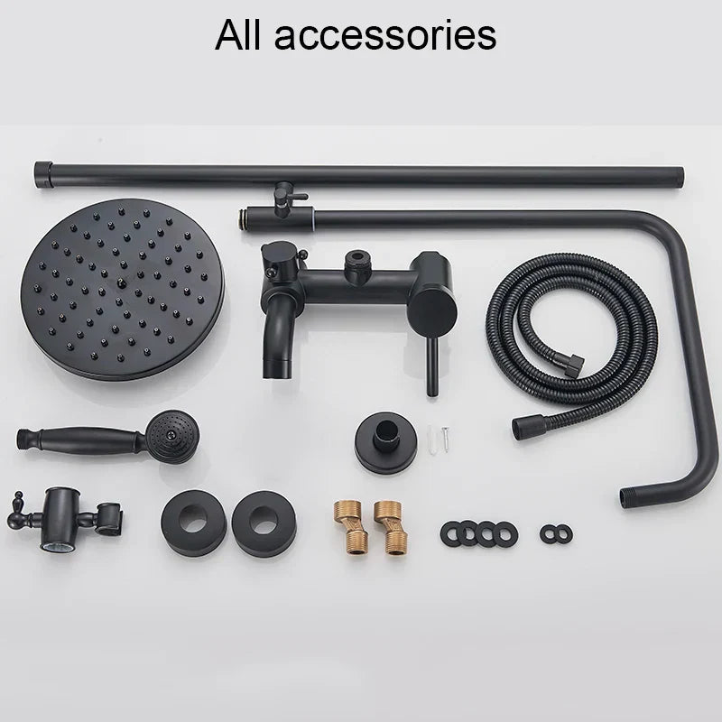 DecorBites™ Black Bathroom Shower Faucet Mixer with 8" Rainfall Shower, Wall Mount Tub Spout