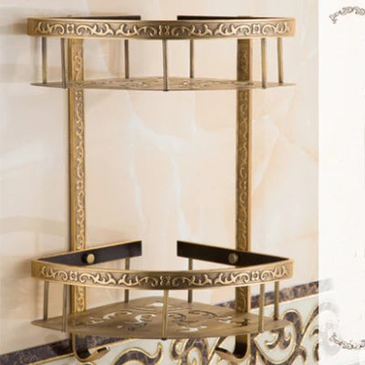 DecorBites™ Aluminum Bathroom Corner Shelf - 40cm Length, Antique Finish, Shower Room Basket