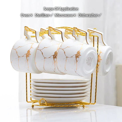 DecorBites™ 200ml Marble Ceramic Tea Set with Spoon and Saucer