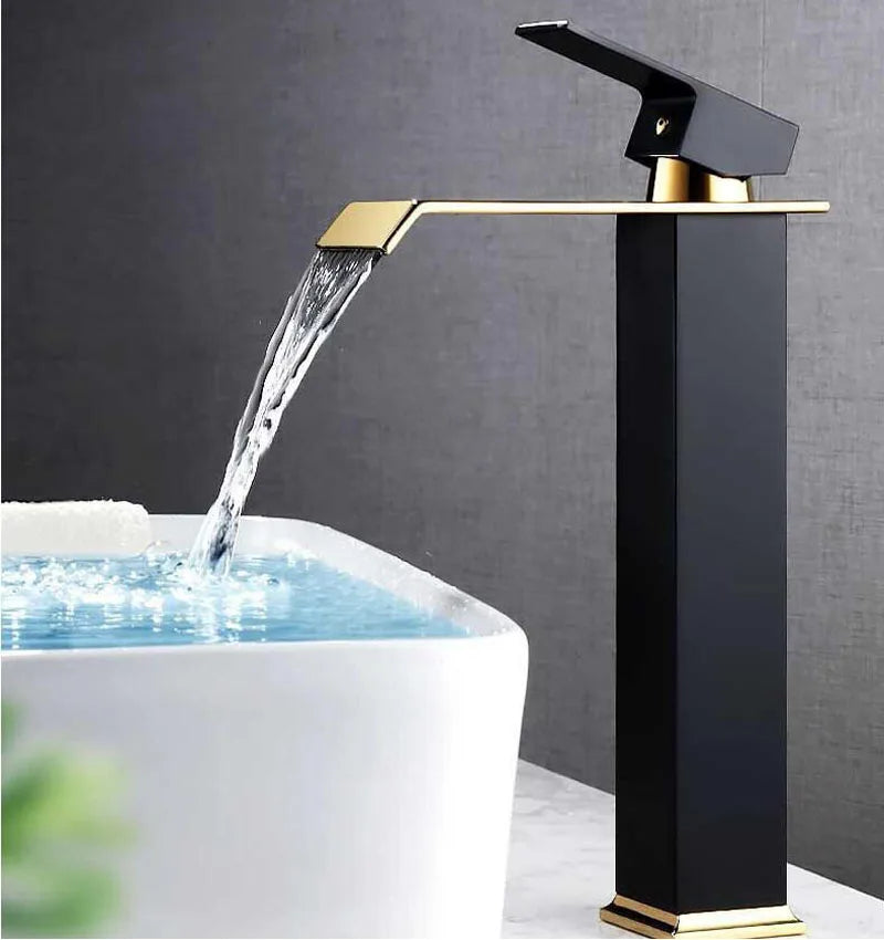DecorBites™ Black Gold Basin Faucet Deck Mounted Bathroom Sink Tap Cold Hot Water Mixer