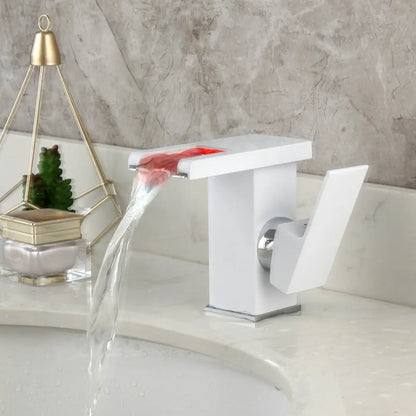 DecorBites™ LED Waterfall Basin Faucet White & Black Mixer Tap Deck Mount Solid Brass
