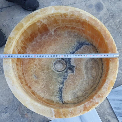 Turkish Honey Onyx Vessel Sink Polished Drop In Bathroom Stone 16 Inch