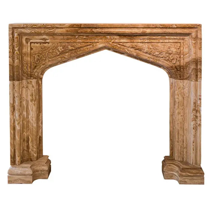 Honey Onyx Translucent Natural Stone Fireplace Surround Hand-Carved French Villa 57x52