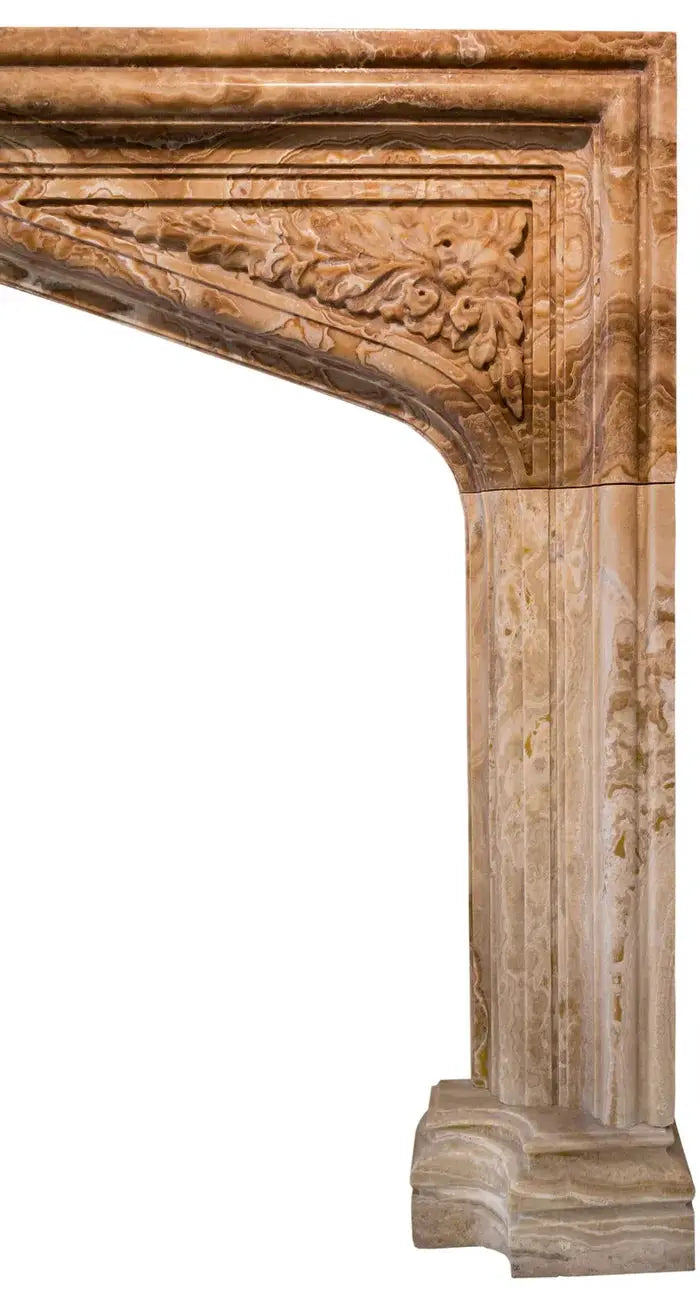 Honey Onyx Translucent Natural Stone Fireplace Surround Hand-Carved French Villa 57x52