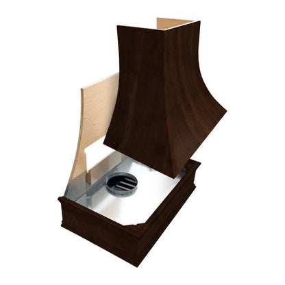 Wood Range Hood With Curved Front and Brass Strapping and Flat Trim - 30" 36" 42" 48" 54" and 60" Widths Available