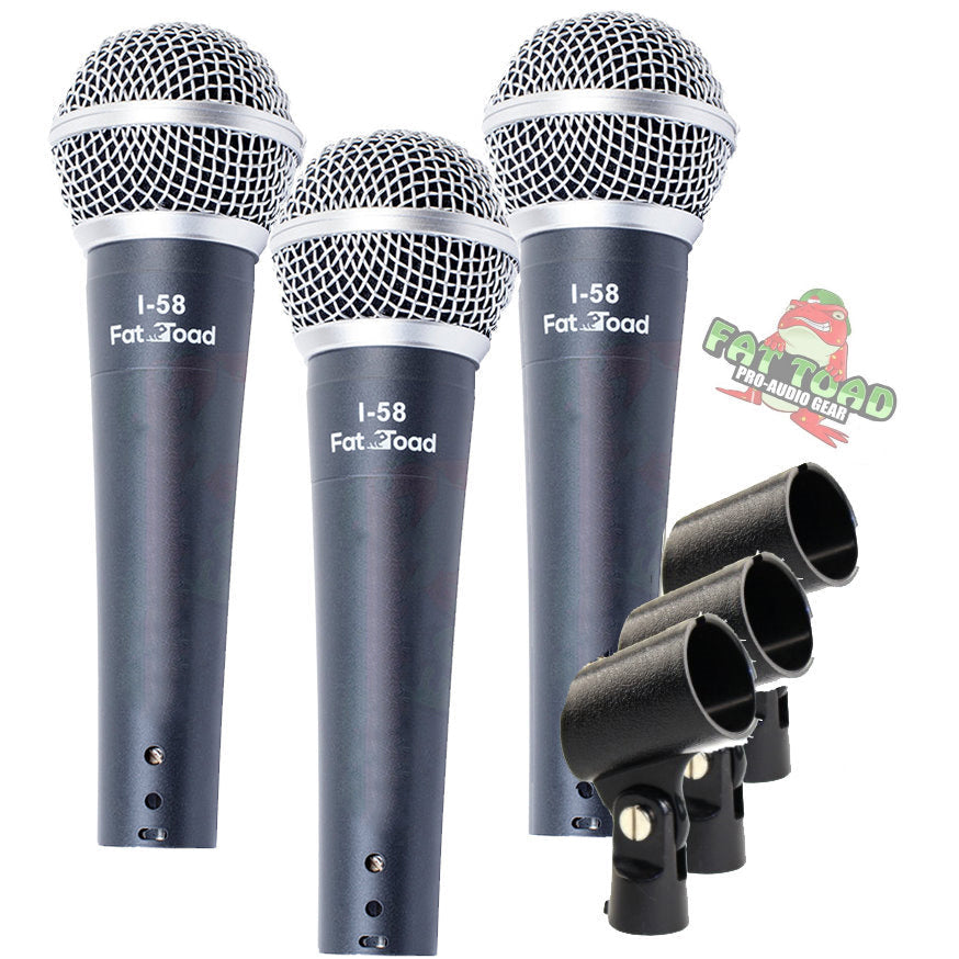 Vocal Handheld Microphones & Clips (3 Pack) by FAT TOAD - Cardioid Dynamic, Wired Instrument Mic - Singing Microphone for Live Streaming, Music Stage