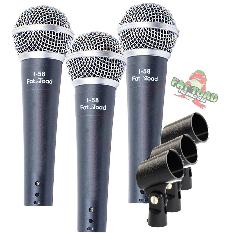 Vocal Handheld Microphones & Clips (3 Pack) by FAT TOAD - Cardioid Dynamic, Wired Instrument Mic - Singing Microphone for Live Streaming, Music Stage