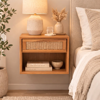 Oslo Natural Teak Indoor Floating Nightstand - 20"