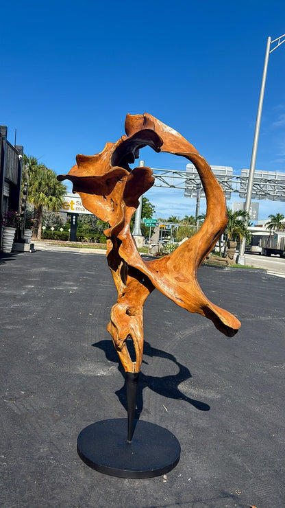 Teak Sculpture with Black Base