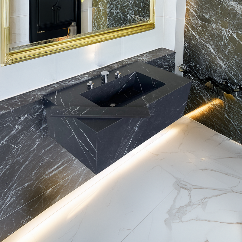 Nero Marquina Engineered Porcelain Bathroom Sink - Handcrafted