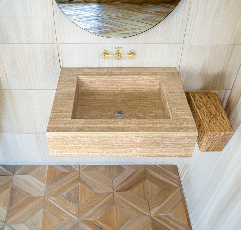 Beige Travertine Rectangular Sink 23x18 - Handcrafted Vein Cut