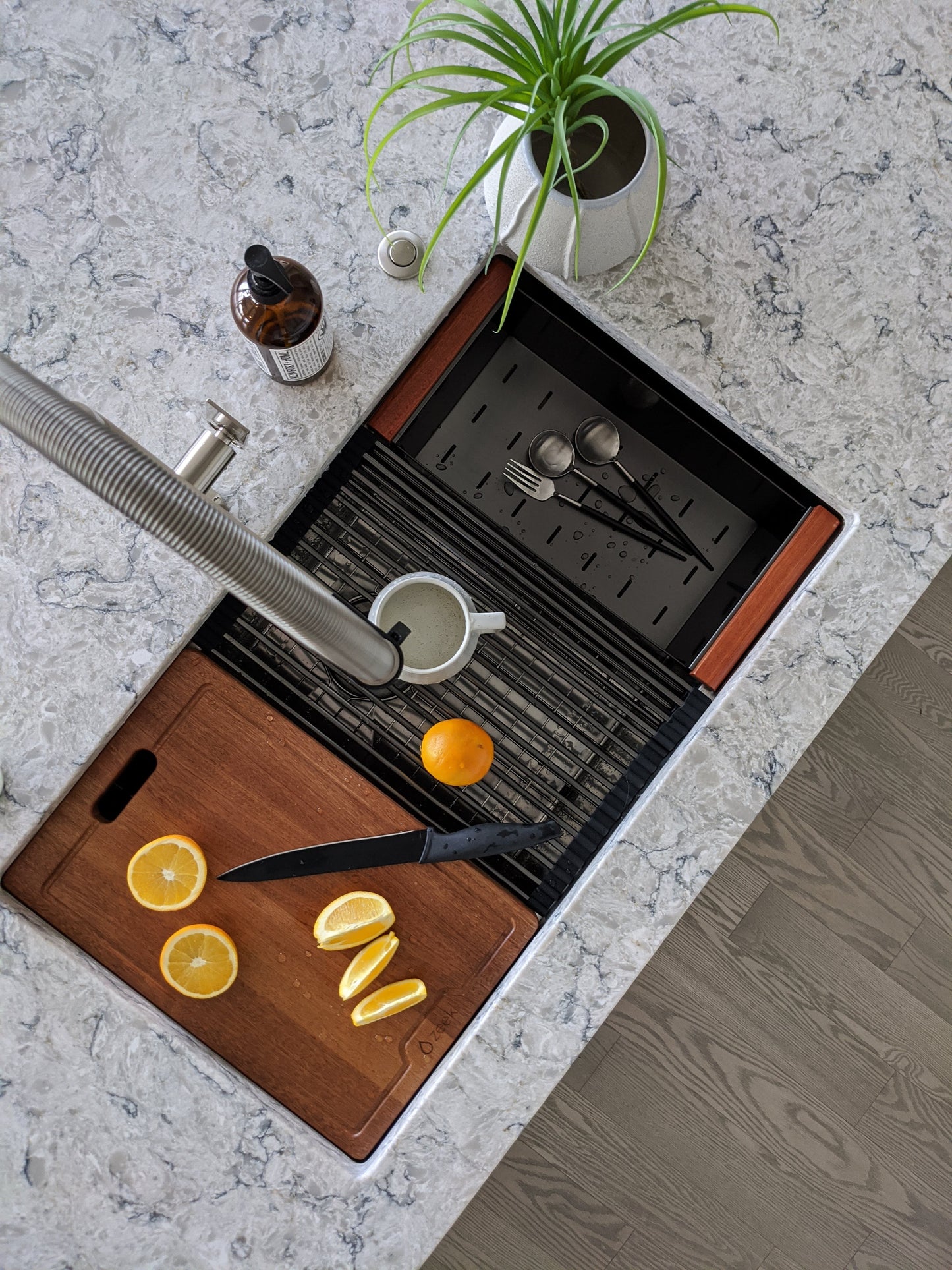 32" Workstation Single Bowl Gunmetal Matte Black Undermount / Drop-In Kitchen Sink With Accessories PVD Nano Tech Coating ENZO ZW-B329