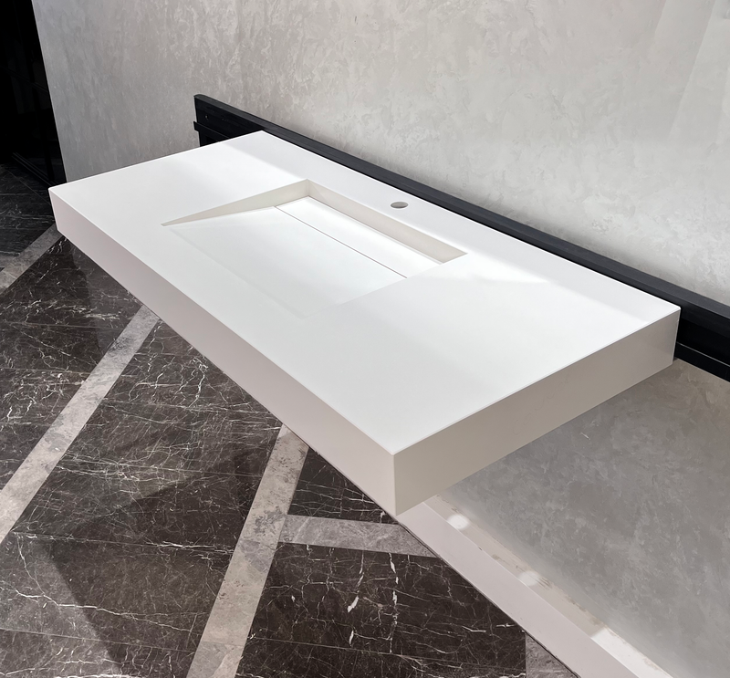 White Engineered Quartz Trough Sink Seamless Handcrafted Design