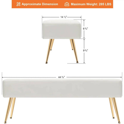 Modern Bed Bench Ottoman with White Ivory PU Leather Seat and Gold Metal Legs