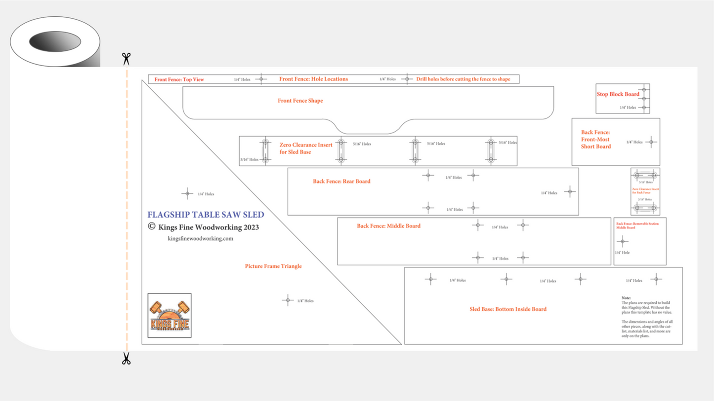 FLAGSHIP TABLE SAW SLED PLANS with PAPER TEMPLATES - Full Size