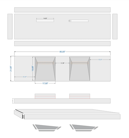 Handcrafted 80 Inch White Marble Double Bathroom Sink Wall Mount