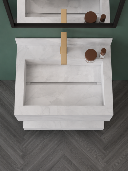 Anti Onyx Silver Luxury Engineered Stone Wall-Mount Bathroom Sink, Floating Basin with Integrated Double Ledge – NACS Collection