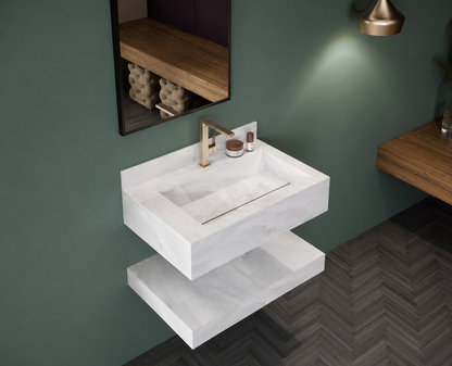 Anti Onyx Silver Luxury Engineered Stone Wall-Mount Bathroom Sink, Floating Basin with Integrated Double Ledge – NACS Collection