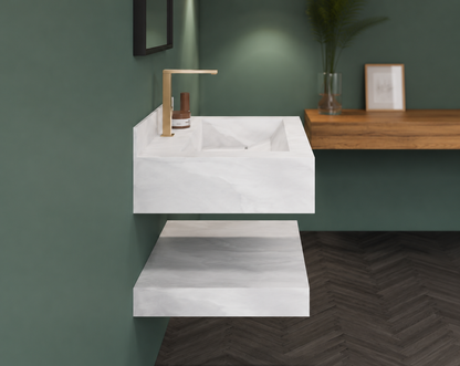 Anti Onyx Silver Luxury Engineered Stone Wall-Mount Bathroom Sink, Floating Basin with Integrated Double Ledge – NACS Collection