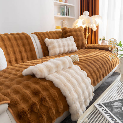 Thick Sofa Cushion Solid Color Faux Fur Fluffy Sofa Cushion Non-Slip Couch Covers