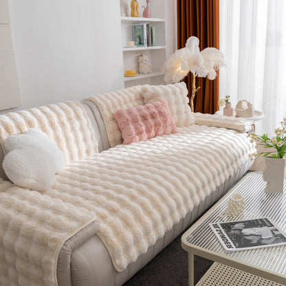 Thick Sofa Cushion Solid Color Faux Fur Fluffy Sofa Cushion Non-Slip Couch Covers