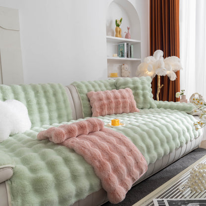 Thick Sofa Cushion Solid Color Faux Fur Fluffy Sofa Cushion Non-Slip Couch Covers