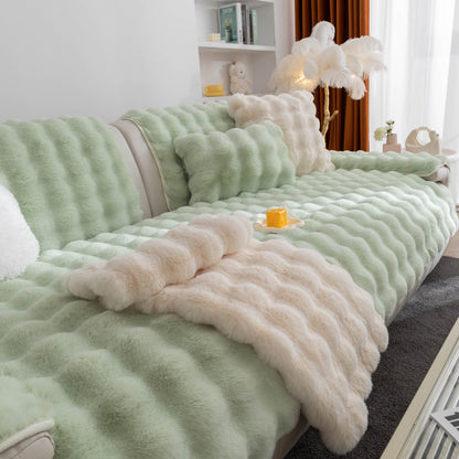 Thick Sofa Cushion Solid Color Faux Fur Fluffy Sofa Cushion Non-Slip Couch Covers