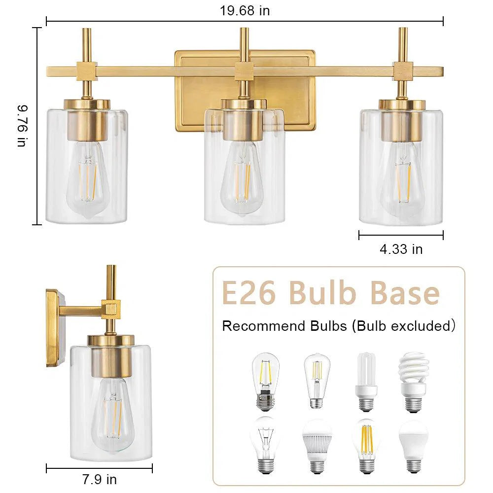 Jasper Modern Clear Glass 3-Light Bathroom Vanity Light