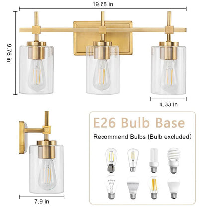 Jasper Modern Clear Glass 3-Light Bathroom Vanity Light