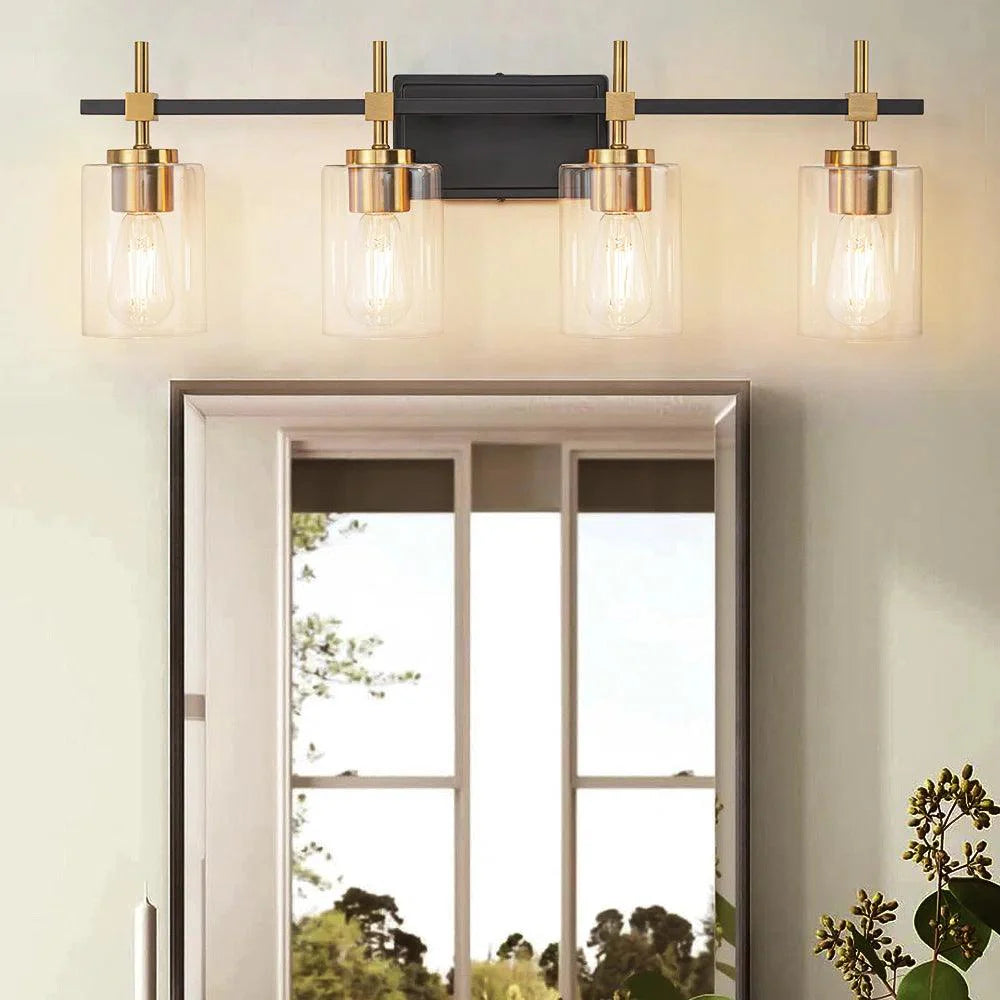 Jasper Black & Gold Clear Glass 4-Light Bathroom Vanity Light